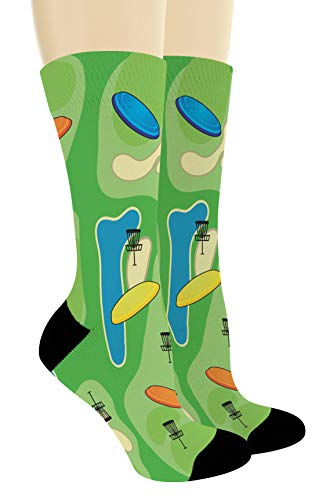 Sports Gift Set Disc Golf Course Socks Lucky Socks Disc Golf Themed Gifts 2-Pair Novelty Crew Socks