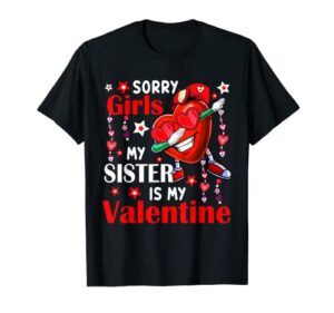 sorry my sister is my valentine dabbing heart sunglasses t-shirt
