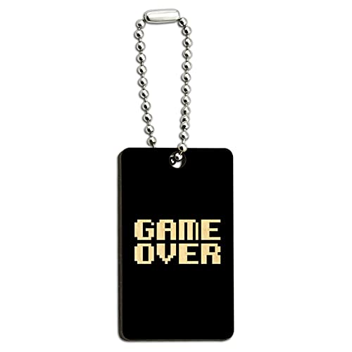 Game Over Gamer Pixel Font Geek Wood Wooden Rectangle Keychain Key Ring