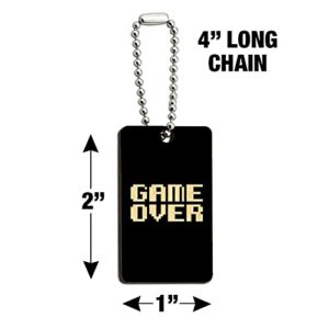 Game Over Gamer Pixel Font Geek Wood Wooden Rectangle Keychain Key Ring