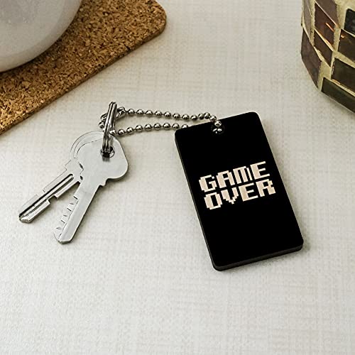 Game Over Gamer Pixel Font Geek Wood Wooden Rectangle Keychain Key Ring