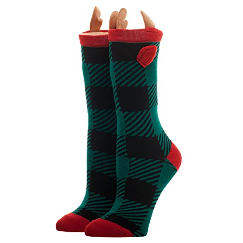 Bioworld 3D Novelty Ugly Christmas Reindeer Plaid Crew Socks