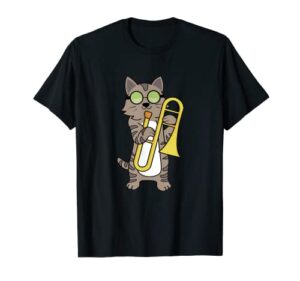funny cat sunglasses – trombone players – marching band t-shirt