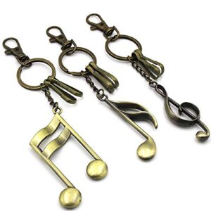newote vintage bronze music note keychains men’s women clef treble key rings for key bff relationship gift, set of 3