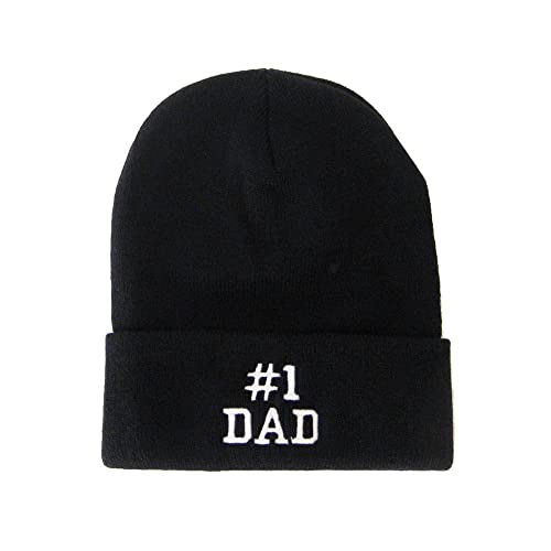 USmania Number 1 Dad Embroidered Beanie Winter Hat (Black)