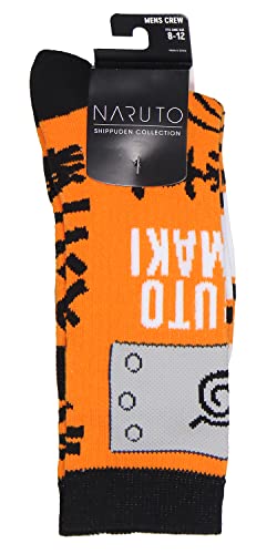 Bioworld Naruto Shippuden Naruto Uzumaki Hidden Leaf Village Logo Athletic Crew Socks