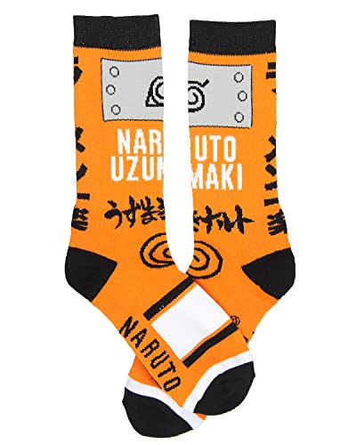 Bioworld Naruto Shippuden Naruto Uzumaki Hidden Leaf Village Logo Athletic Crew Socks