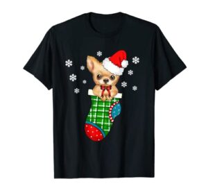 cute chihuahua puppy in christmas stocking t-shirt