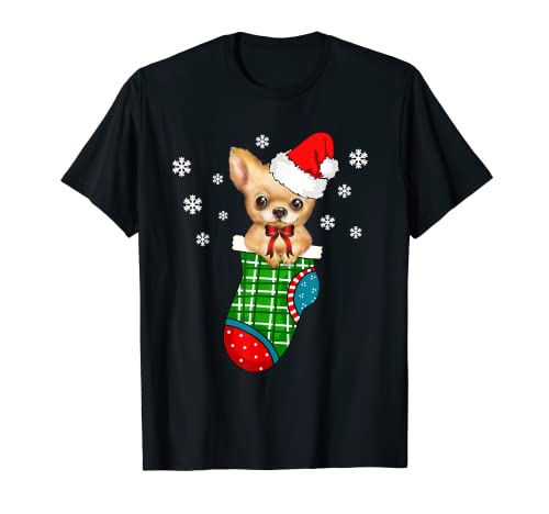 Cute Chihuahua Puppy In Christmas Stocking T-Shirt