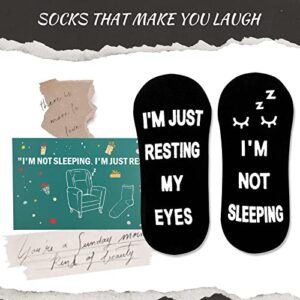 ModernStyle Birthday Christmas Gifts for Dad Men Husband Grandpa Women Grandma Ideas I‘m Not Sleeping I’m Just Resting My Eyes Funny Socks-L