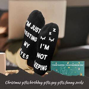 ModernStyle Birthday Christmas Gifts for Dad Men Husband Grandpa Women Grandma Ideas I‘m Not Sleeping I’m Just Resting My Eyes Funny Socks-L