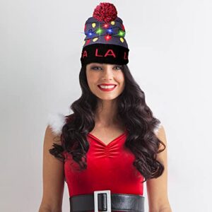 LED Light-up Knitted Ugly Sweater Holiday Xmas Christmas Beanie - 3 Flashing Modes (FA La La Beanie) Multicolored