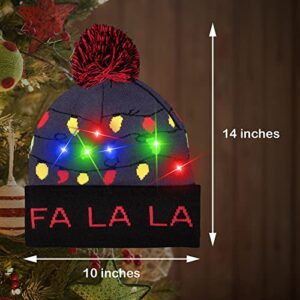 LED Light-up Knitted Ugly Sweater Holiday Xmas Christmas Beanie - 3 Flashing Modes (FA La La Beanie) Multicolored