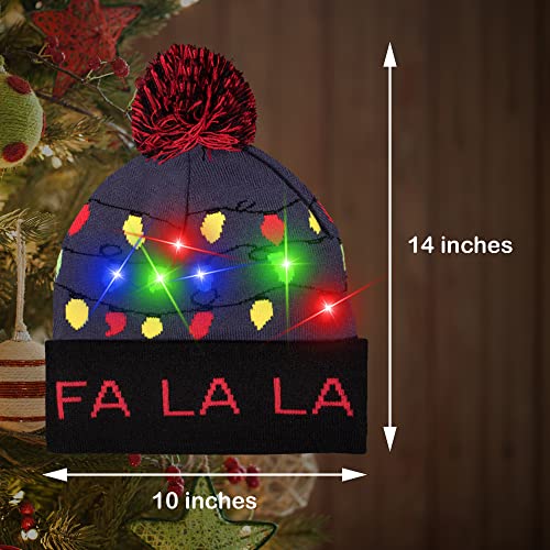 LED Light-up Knitted Ugly Sweater Holiday Xmas Christmas Beanie - 3 Flashing Modes (FA La La Beanie) Multicolored