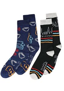 hyp friends tv show all over print and striped pattern men’s crew socks 2 pair pack