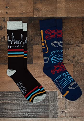 Hyp Friends TV Show All Over Print and Striped Pattern Men's Crew Socks 2 Pair Pack