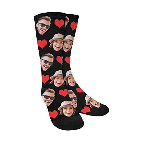 D-Story Custom Photo Pet Face Socks, Love Heart Crew Socks with 2 Faces for Men Women (Made In USA)