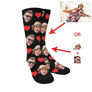 D-Story Custom Photo Pet Face Socks, Love Heart Crew Socks with 2 Faces for Men Women (Made In USA)