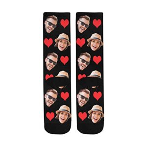 D-Story Custom Photo Pet Face Socks, Love Heart Crew Socks with 2 Faces for Men Women (Made In USA)