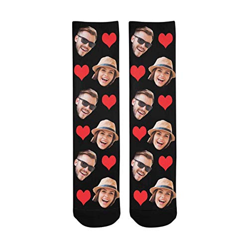 D-Story Custom Photo Pet Face Socks, Love Heart Crew Socks with 2 Faces for Men Women (Made In USA)