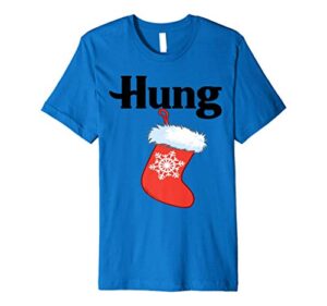 hung christmas stocking funny well hung stocking stuffer premium t-shirt