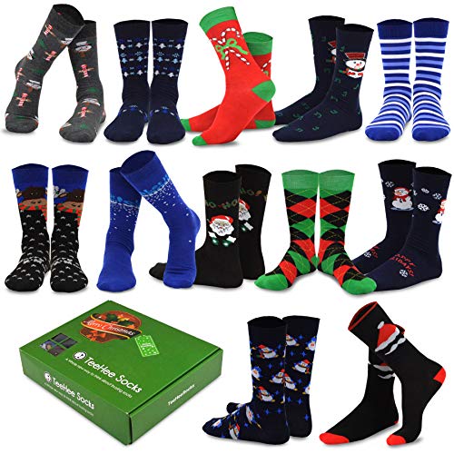 TeeHee Christmas Holiday 12-Pack Gift Socks for Men with Gift Box (Holiday-B)