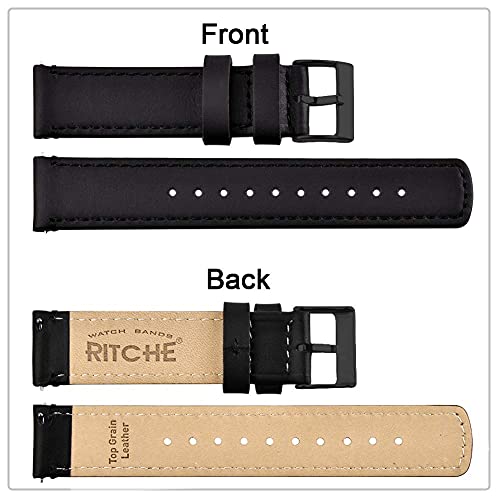 Ritche Christmas Stocking Stuffers 24mm Quick Release Classic Vintage Leather Watch Bands Black Genuine Leather Watch Straps for Men