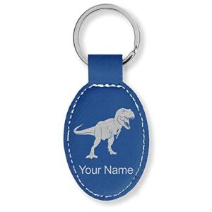 lasergram oval keychain, tyrannosaurus rex dinosaur, personalized engraving included (dark blue)