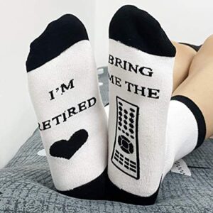 Funny Men’s Retirement Gift I’m Retired Bring Me The Remote Funny Socks Fathers Day Gift For Dad/Husband/Grandpa/Uncle (Bring Me Remote Socks Set)