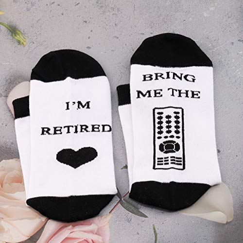 Funny Men’s Retirement Gift I’m Retired Bring Me The Remote Funny Socks Fathers Day Gift For Dad/Husband/Grandpa/Uncle (Bring Me Remote Socks Set)