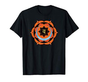 orange sacral chakra with yoga symbols and mantras t-shirt