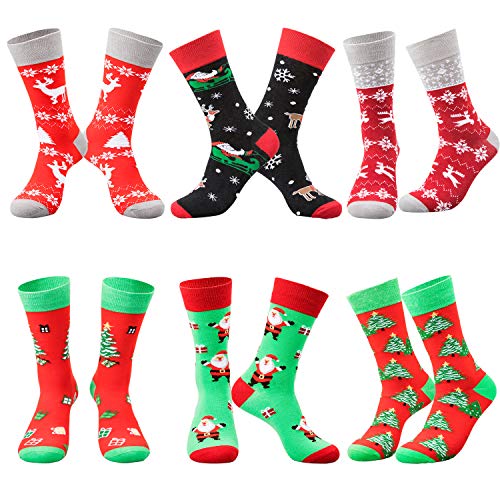 Mens Funny Socks Christmas Socks for Men Women Colorful Fun Novelty Crew Patterned Socks 6 Pairs US 7-13