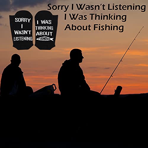 TSOTMO Fishing Socks Fisherman Fisher Gift Sorry I Wasn't Listening I Was Thinking About Fishing Socks Gift For Fishing Lover Fishing Father's Day Gift (Think Fish)