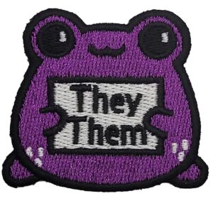 pronoun “statement frogs” embroidered patch- usa made- multiple colors available (purple they/them)