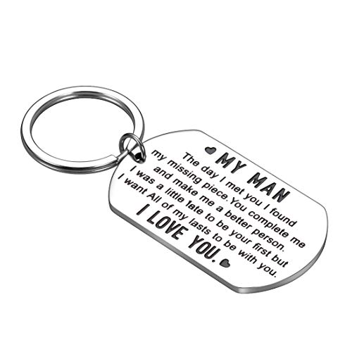 Valentines Day Gifts for Man To My Man Keychain Anniversary Birthday Gifts for Him Men Husband Wedding I Love You Couples Gift for Boyfriend Hubby Fiance Groom from Her Wife Girlfriend Fiance Keyring