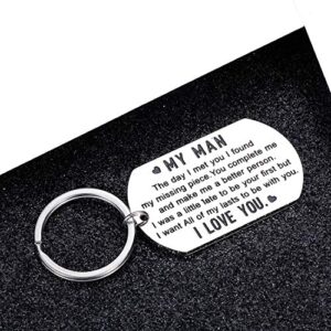 Valentines Day Gifts for Man To My Man Keychain Anniversary Birthday Gifts for Him Men Husband Wedding I Love You Couples Gift for Boyfriend Hubby Fiance Groom from Her Wife Girlfriend Fiance Keyring