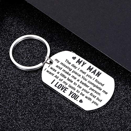 Valentines Day Gifts for Man To My Man Keychain Anniversary Birthday Gifts for Him Men Husband Wedding I Love You Couples Gift for Boyfriend Hubby Fiance Groom from Her Wife Girlfriend Fiance Keyring