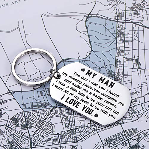 Valentines Day Gifts for Man To My Man Keychain Anniversary Birthday Gifts for Him Men Husband Wedding I Love You Couples Gift for Boyfriend Hubby Fiance Groom from Her Wife Girlfriend Fiance Keyring