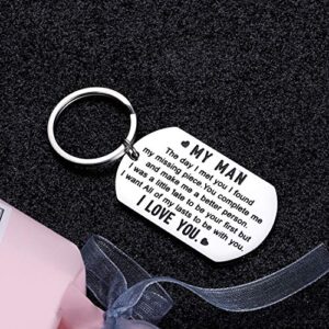 Valentines Day Gifts for Man To My Man Keychain Anniversary Birthday Gifts for Him Men Husband Wedding I Love You Couples Gift for Boyfriend Hubby Fiance Groom from Her Wife Girlfriend Fiance Keyring