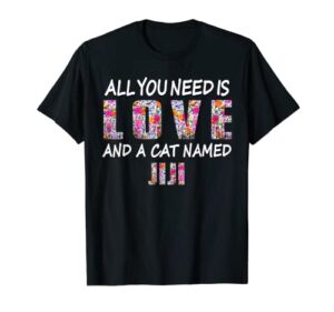 all you need is love and a cat named jiji vintage floral t-shirt