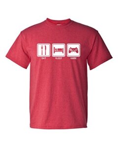 eat sleep game video game controller funny adult mens super soft t-shirt (3xl, heather red)