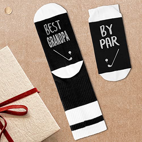 GOTAHAU 1 Pair of Golf Socks, Best Grandpa By Par, Gift For Grandfather from Grandchildren, Novelty Christmas Birthday Gifts For Grandpa -067