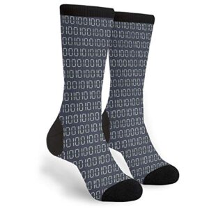 detailed binary code algorithm password unisex adult fun cool 3d print colorful athletic sport novelty crew tube socks, black and white, one size