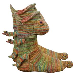 hhamzone 1 pair knit crocodile socks for women and men, christmas novelty 3d creative cartoon animal socks (chameleon)