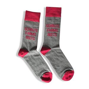 the office schrute farms beets dwight schrute knit dress socks – grey and red – one size fits all