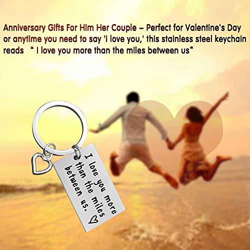 Couple Keychain， I Love You More Than The Miles Between Us Long Distance Relationship Gift for Boyfriend Girlfriend Brithday Valentines Gift Personalized Couples Jewelry Going Away Gift Keychain