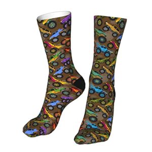 atuedesty cartoon monster vehicle car truck show novelty crew socks adults teens dress socks novelty daily wear sock for golfing fishing hunting camping racing football biking athletic holiday