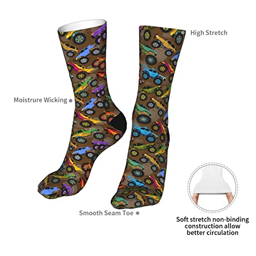 Atuedesty Cartoon Monster Vehicle Car Truck Show Novelty Crew Socks Adults Teens Dress Socks Novelty Daily Wear Sock for Golfing Fishing Hunting Camping Racing Football Biking Athletic Holiday