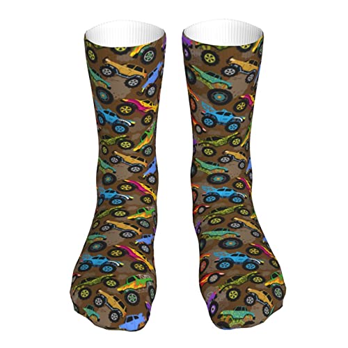 Atuedesty Cartoon Monster Vehicle Car Truck Show Novelty Crew Socks Adults Teens Dress Socks Novelty Daily Wear Sock for Golfing Fishing Hunting Camping Racing Football Biking Athletic Holiday