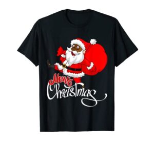 cute black merry christmas santa t-shirt